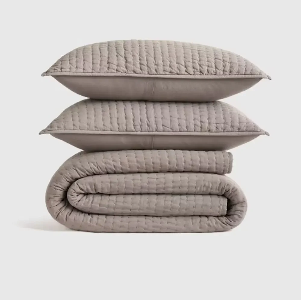 Quince European Linen Cotton Stitch Quilt + Shams FULL QUEEN Stone Gray